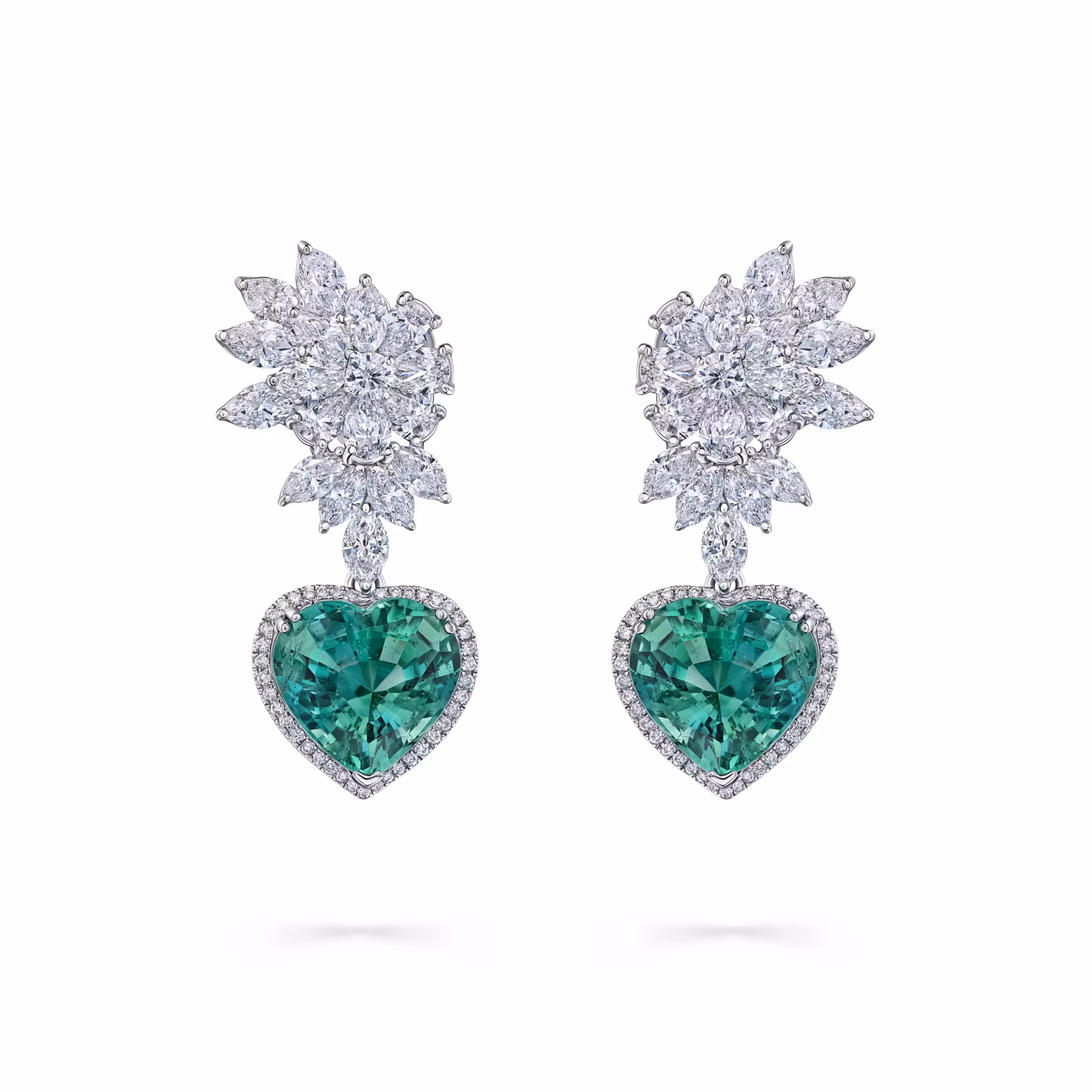 Серьги-трансформеры с изумрудами 7.17 и 7.08 карат в белом золоте.