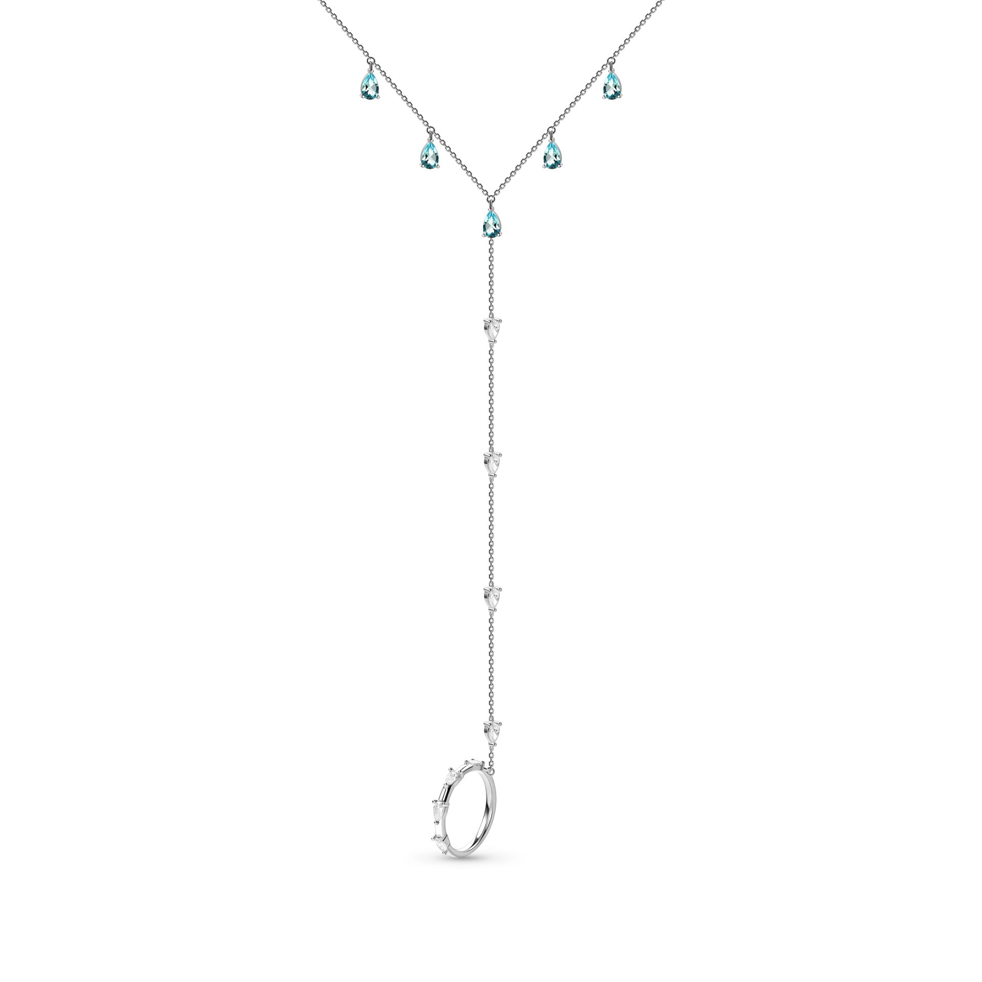 Браслет с кольцом на мизинец из белого золота с бриллиантом и топазом 0.76 карат