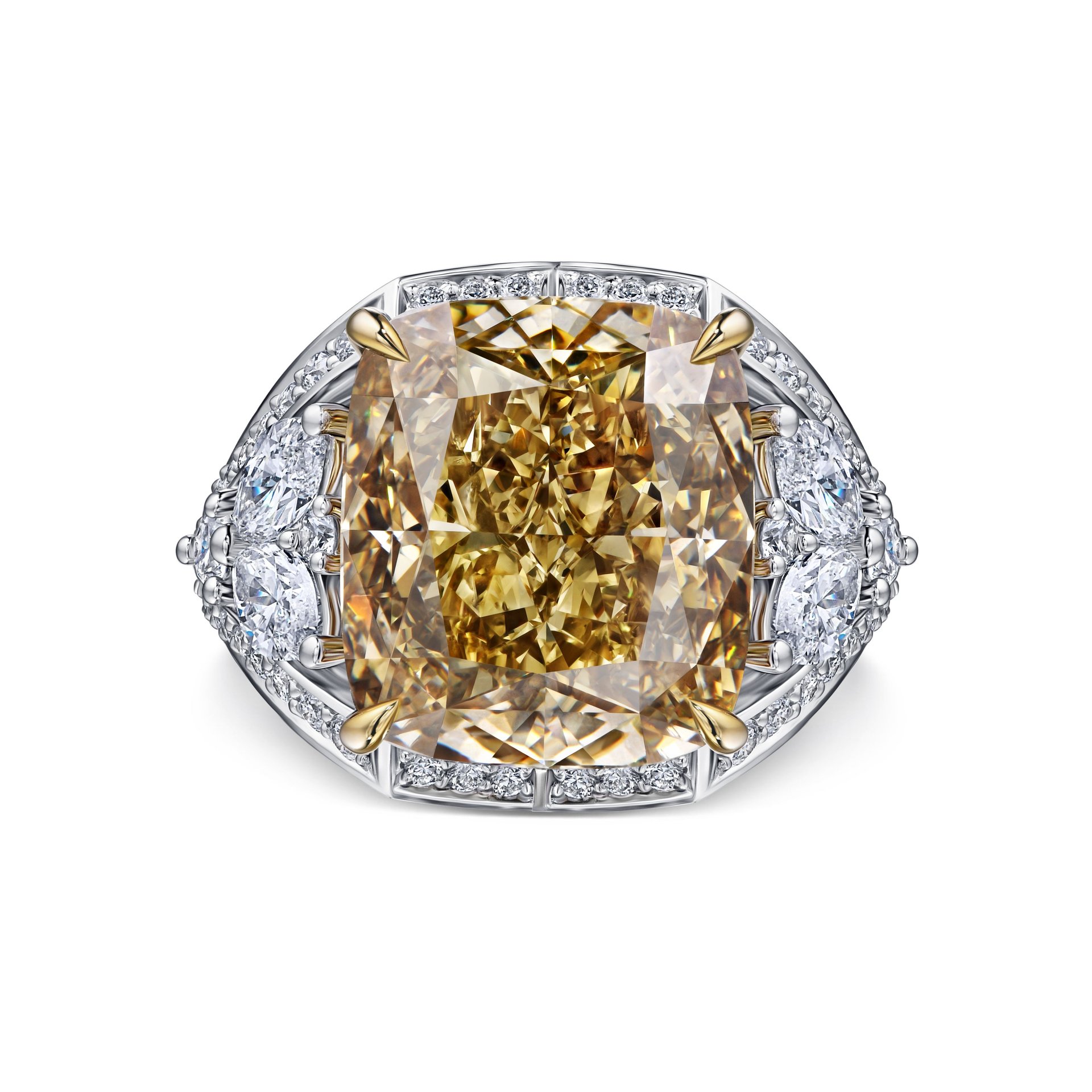 Кольцо с желтым бриллиантом 12.52 карат в белом золоте